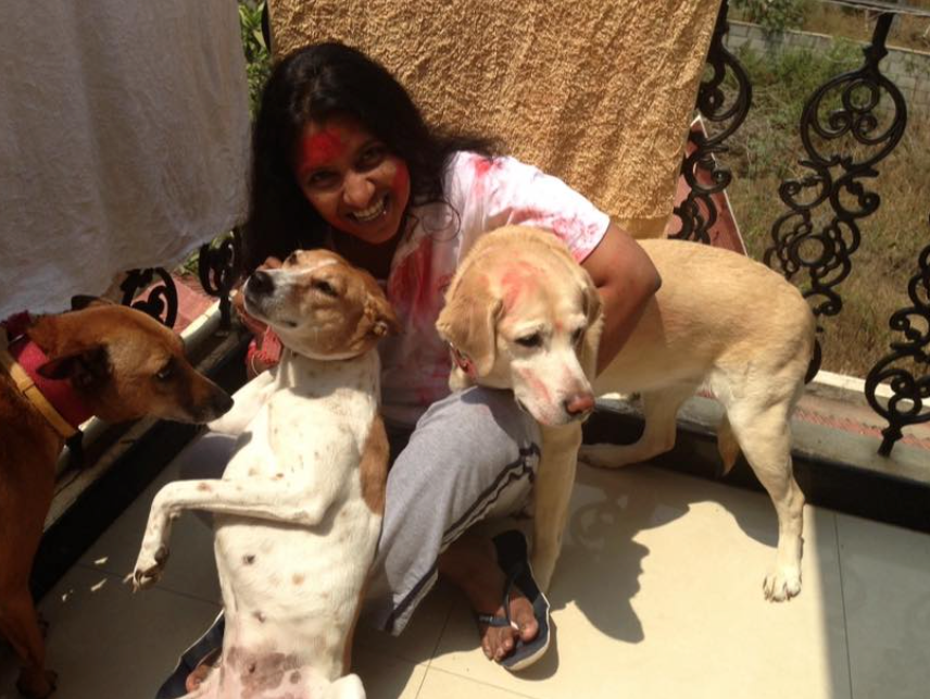 Jeny with rescued dogs