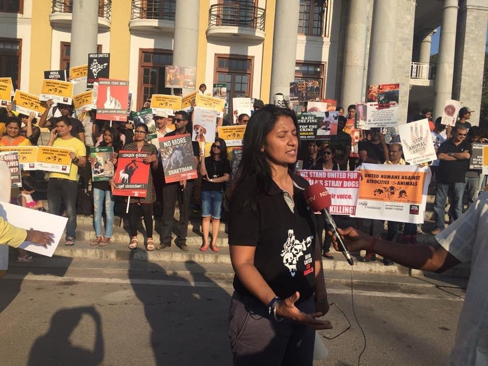 Jeny Leon Lopez speaking at animal rights rally