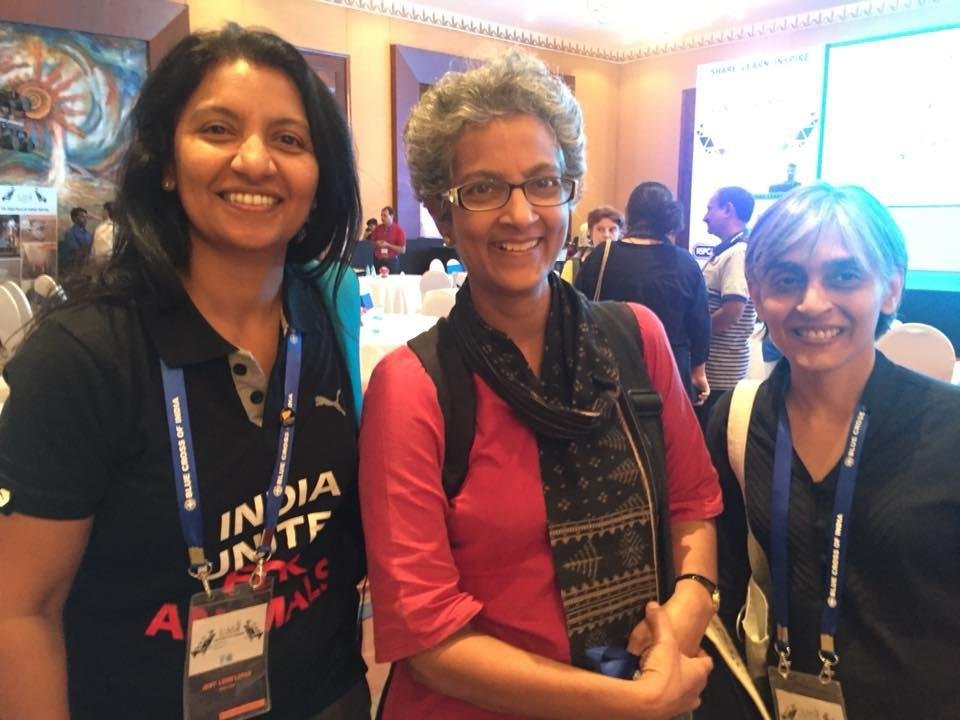 With colleagues at conference